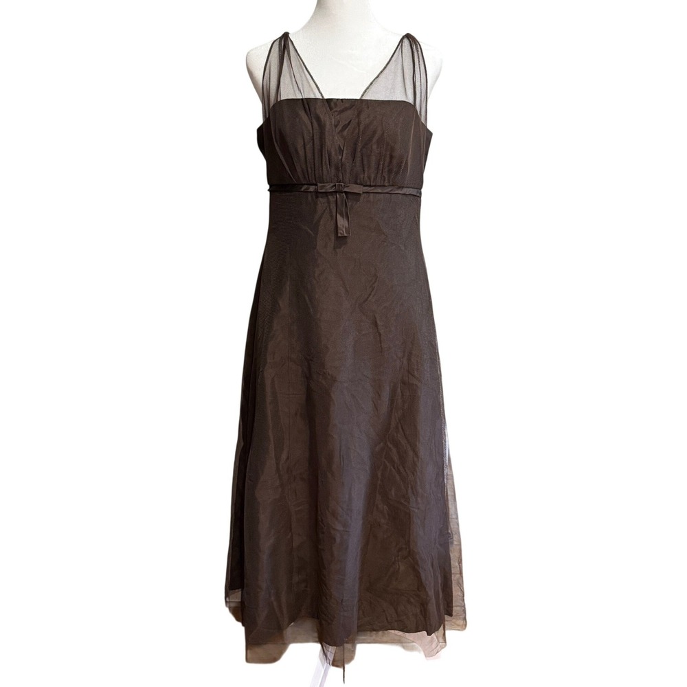 David's Bridal Y2K Brown Tulle Empire Waist Formal Gown Size 10 Bridesmaid Prom